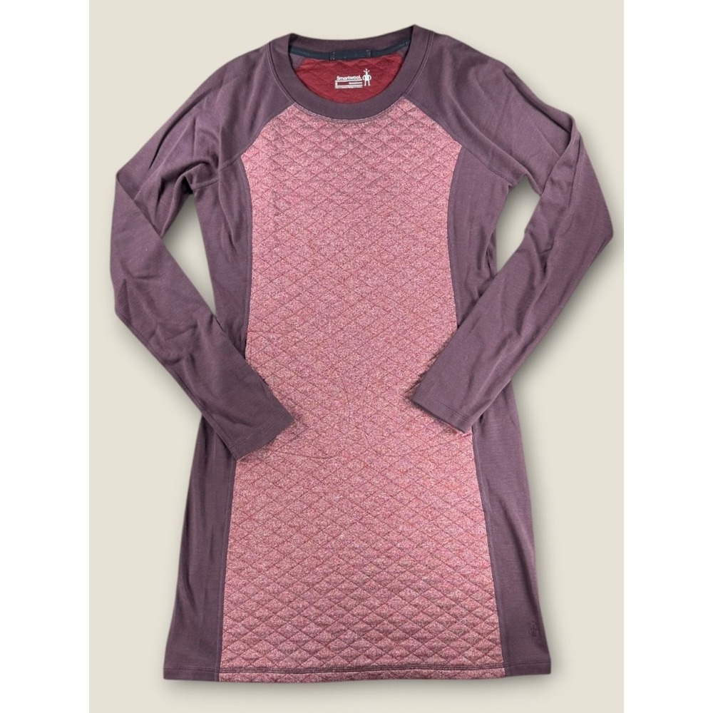 Smartwool Womens Small Quilted Merino Wool Blend Long Sleeve Pocket Dress Purple